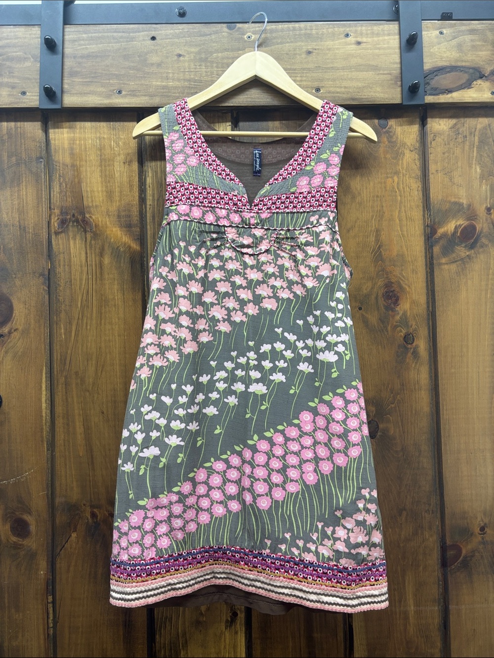 Free People Pink Floral V-Neck Mini Dress on Olive